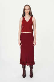 Rowie Marina Silk Midi Skirt // Wine Red