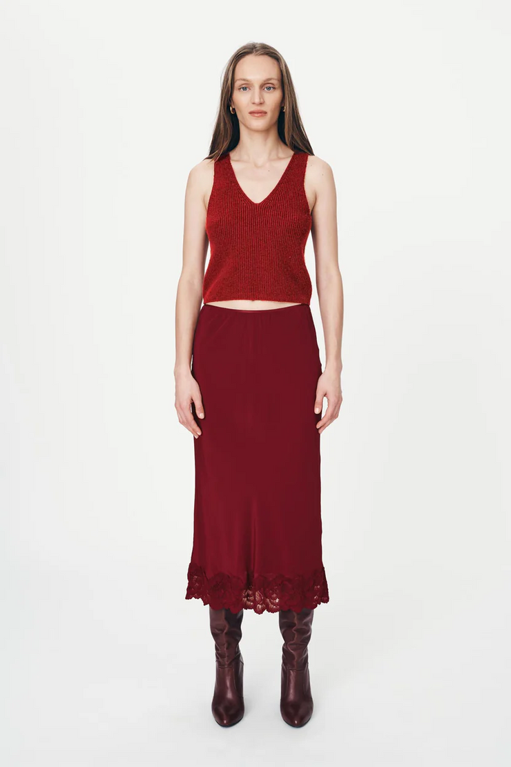 Rowie Marina Silk Midi Skirt // Wine Red