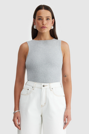 ORTC Eloise Boat Neck Rib Top // Grey Marle