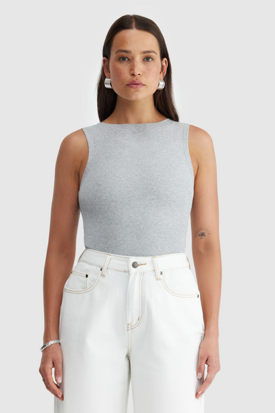 ORTC Eloise Boat Neck Rib Top // Grey Marle