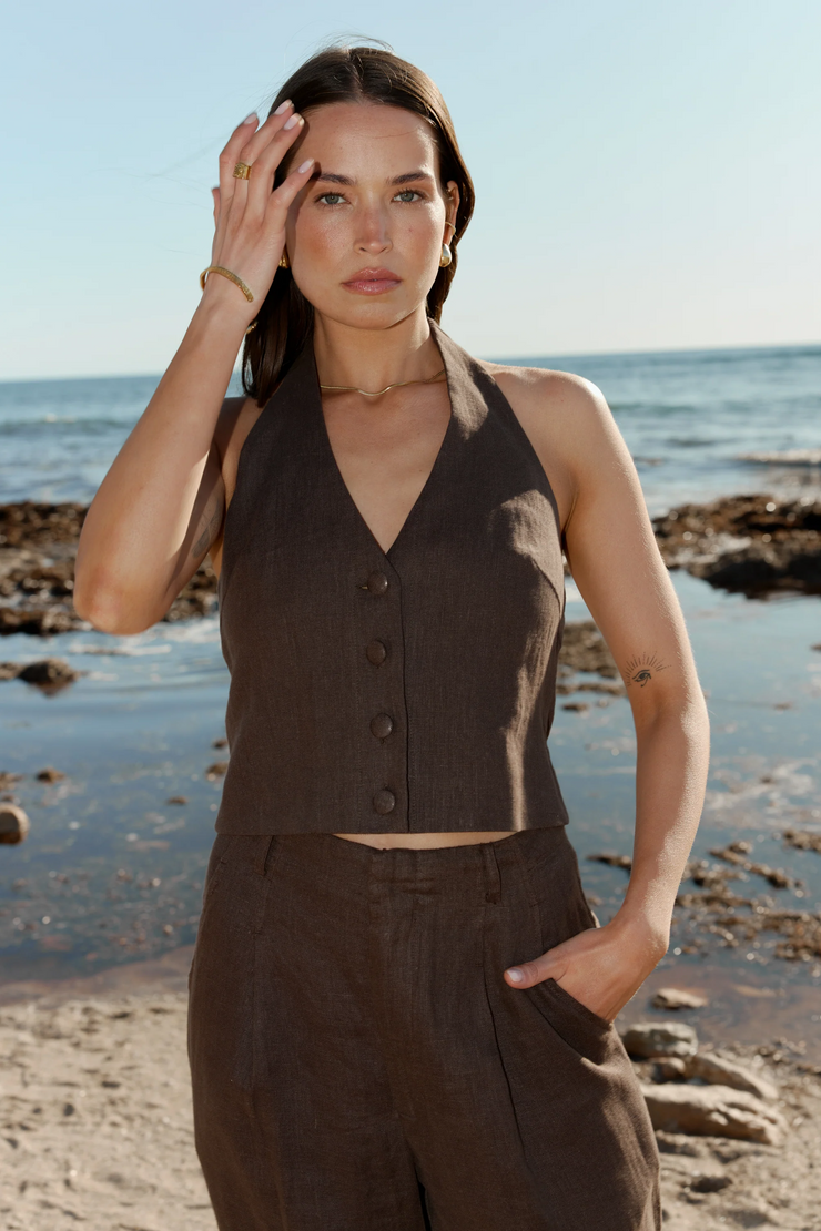 ORTC Savannah Linen Halter Top // Carob