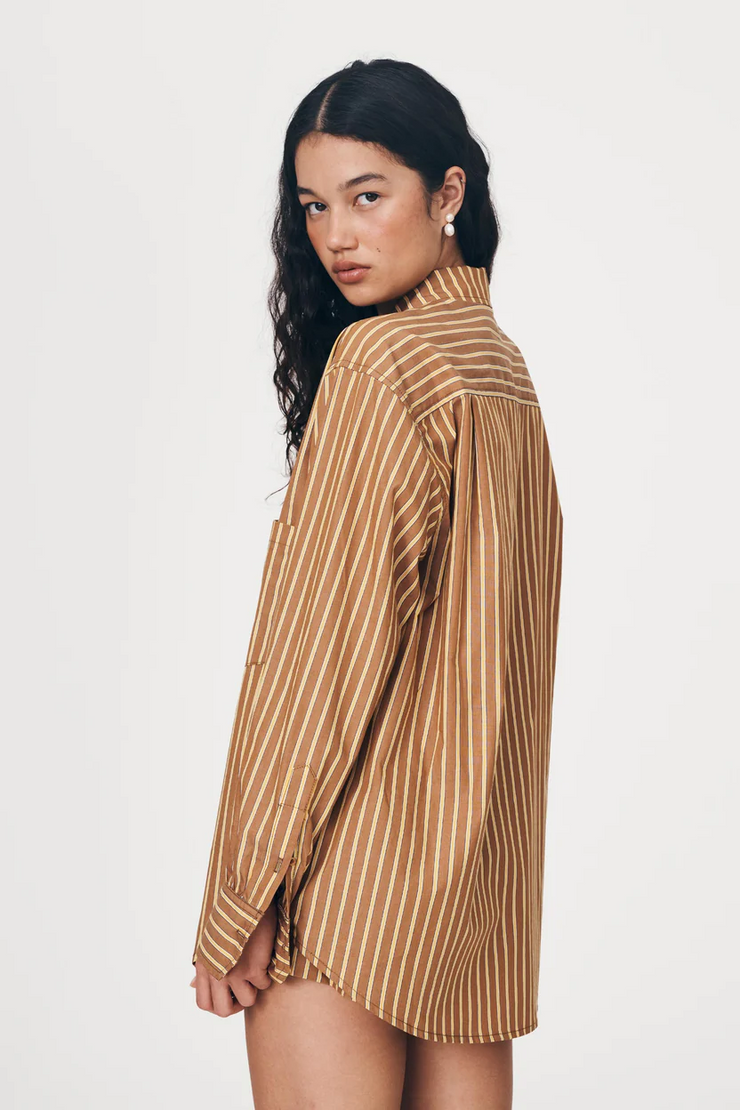 Rowie Ramona Stripe Long Sleeve Shirt // Tan Stripe