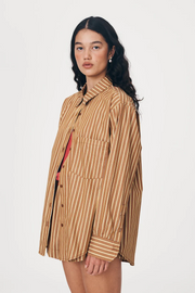 Rowie Ramona Stripe Long Sleeve Shirt // Tan Stripe