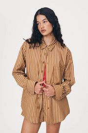 Rowie Ramona Stripe Long Sleeve Shirt // Tan Stripe