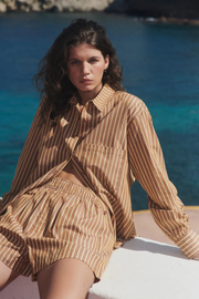 Rowie Ramona Stripe Long Sleeve Shirt // Tan Stripe