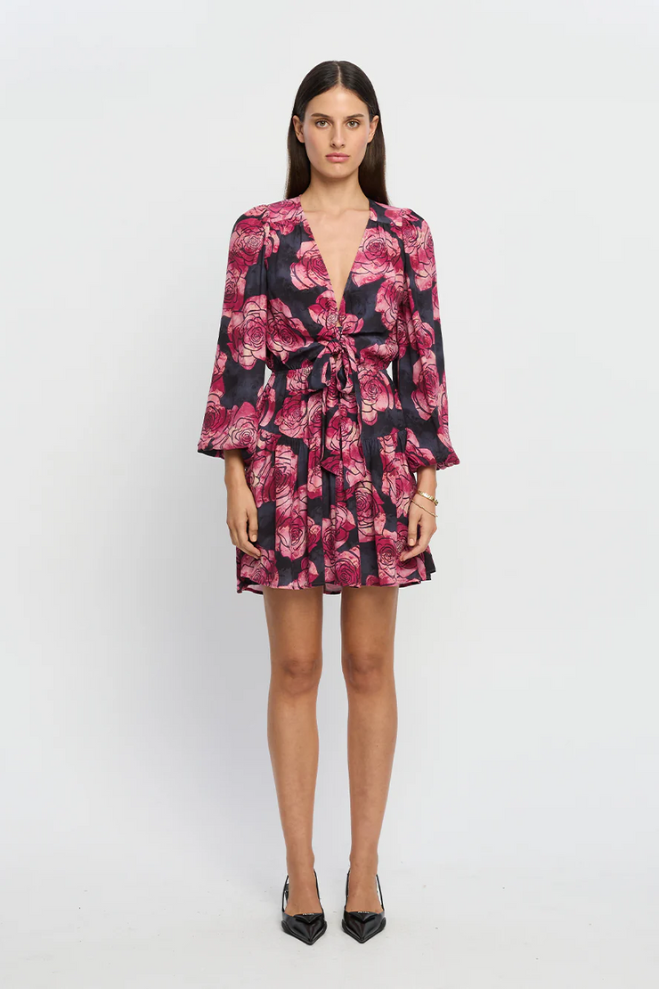 Kivari Shia Tie Front Mini Dress // Magenta