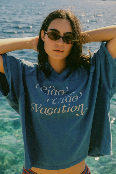 Ciao Ciao Vacay Crop Tee // Ocean Blue