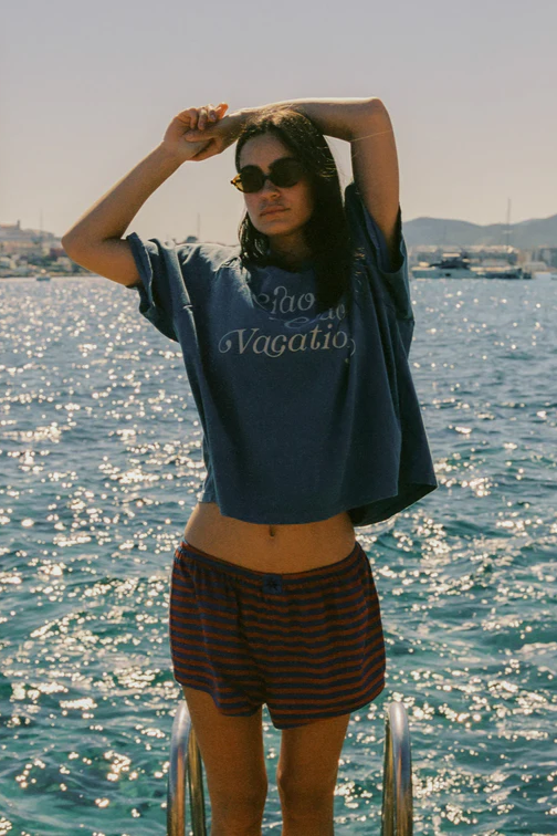 Ciao Ciao Vacay Crop Tee // Ocean Blue