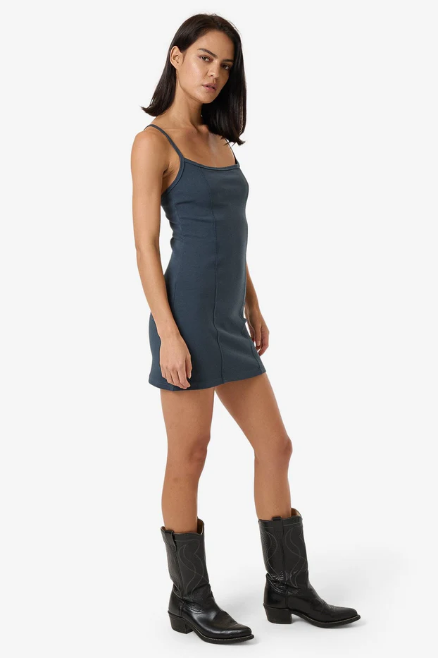 Thrills Rib Seam Mini Dress // Grey Slate