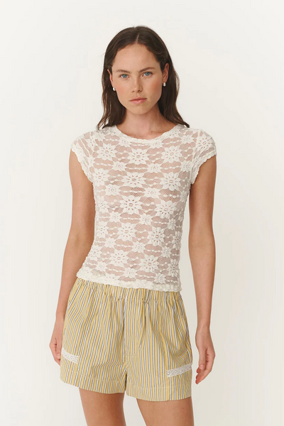 Rowie Galo Sunflower Lace Tee // Creme