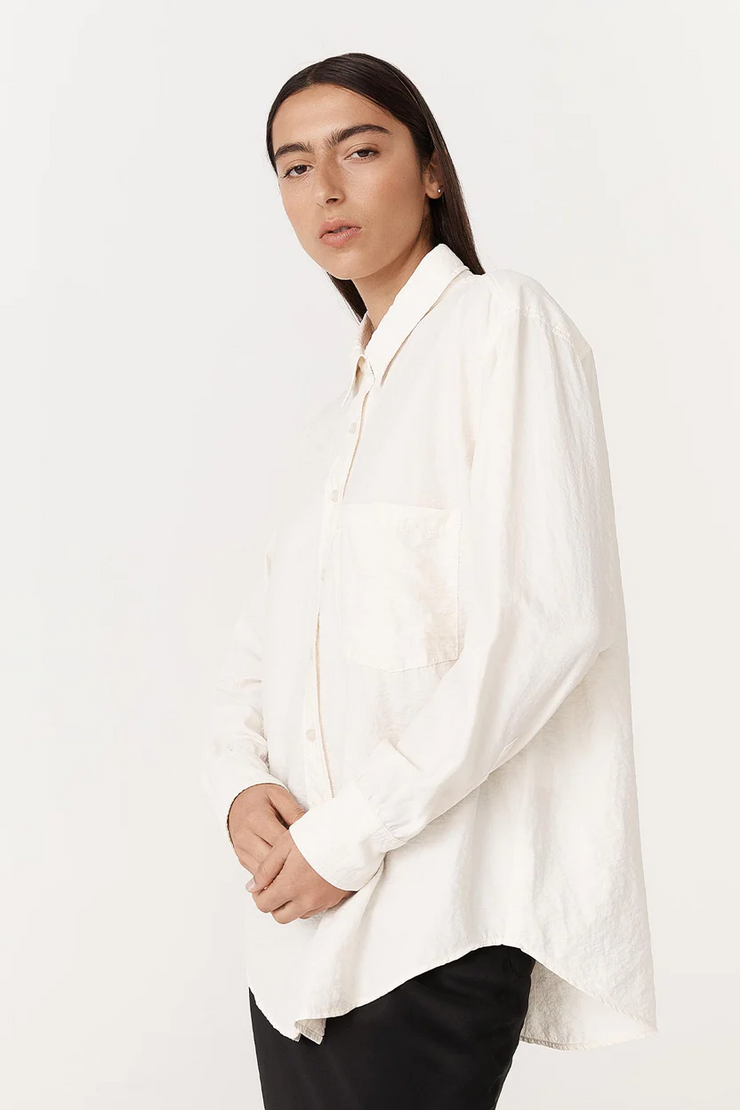 Rowie Ramona Silk Long Sleeve Shirt // Creme