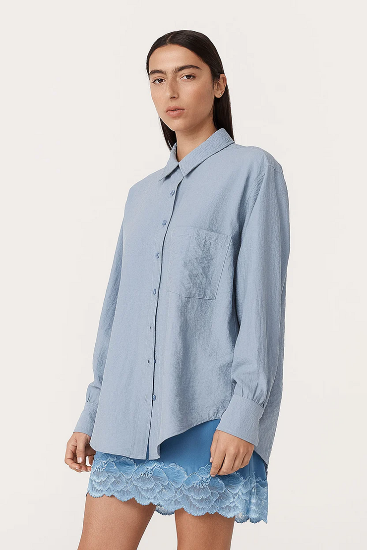 Rowie Ramona Silk Long Sleeve Shirt // Periwinkle
