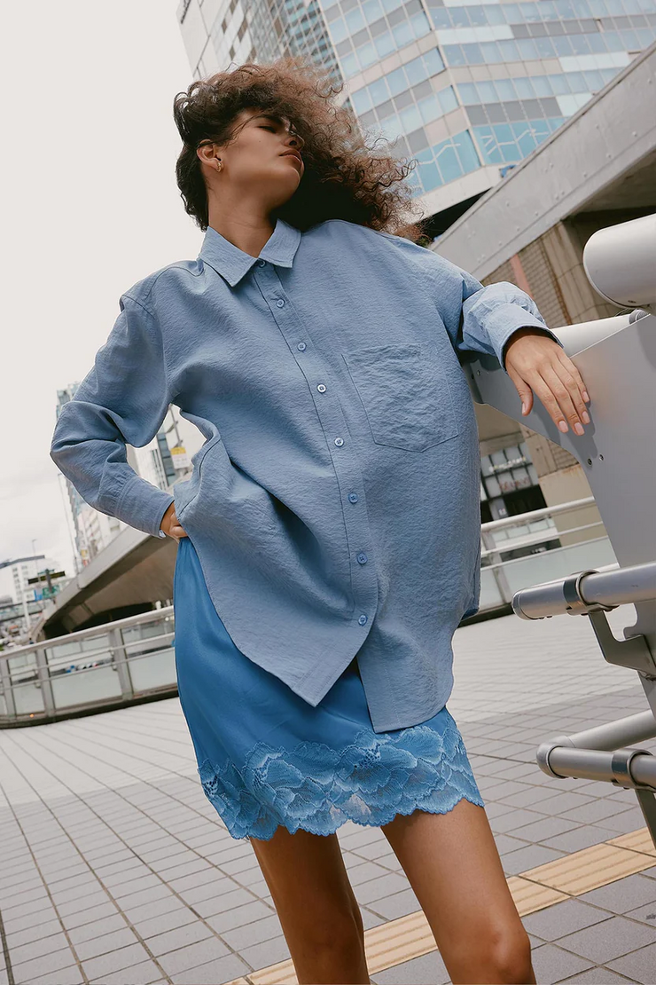 Rowie Ramona Silk Long Sleeve Shirt // Periwinkle