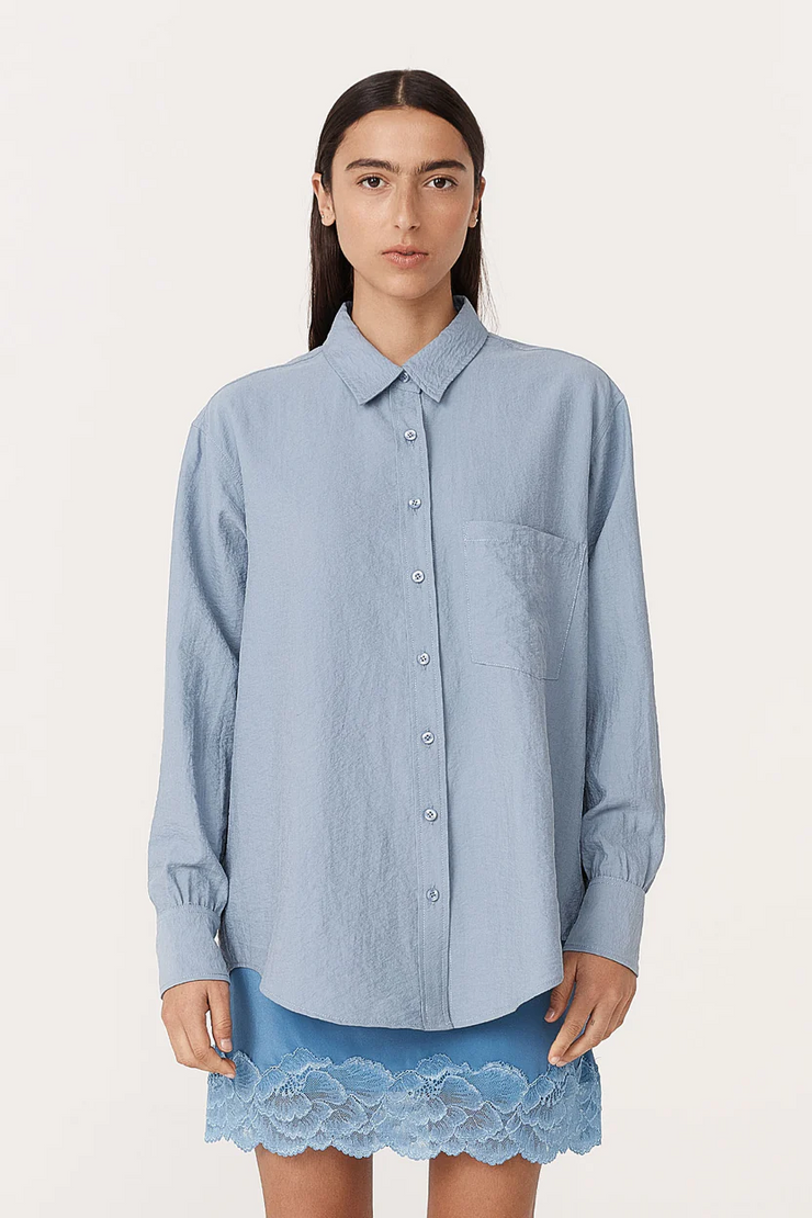 Rowie Ramona Silk Long Sleeve Shirt // Periwinkle